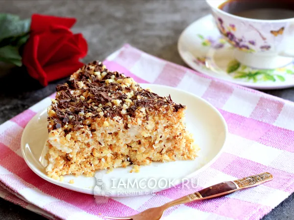 Фото блюда: Торт «Наполеон» из крошки на сковороде (без духовки)