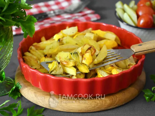 Фото блюда: Патиссоны с картошкой в духовке