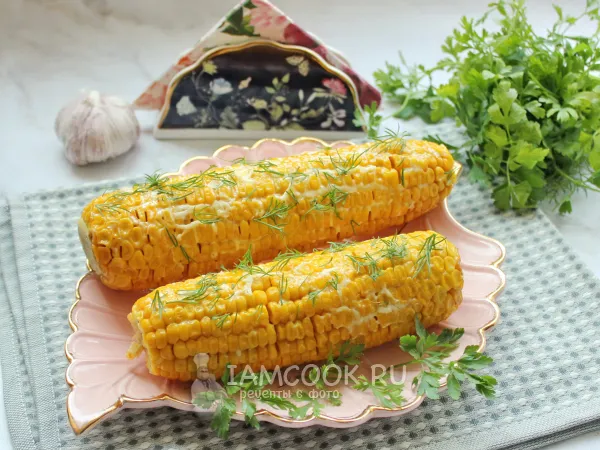 Фото блюда: Кукуруза с чесноком и майонезом в духовке