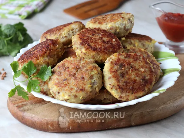 Фото блюда: Рыбные котлеты с гречкой