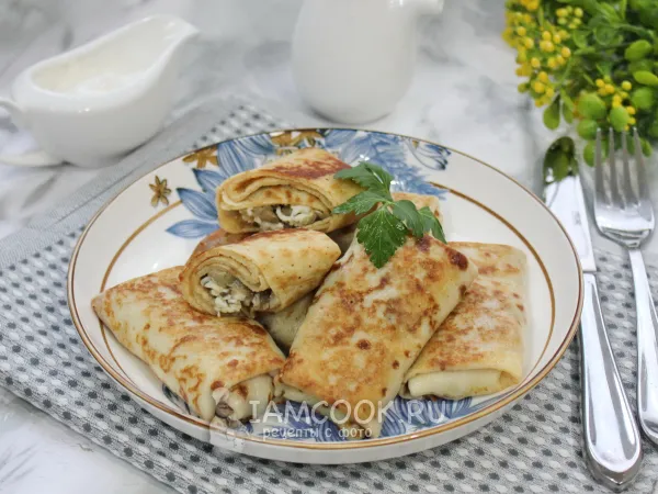 Фото блюда: Блины с грибами (на молоке с кефиром)