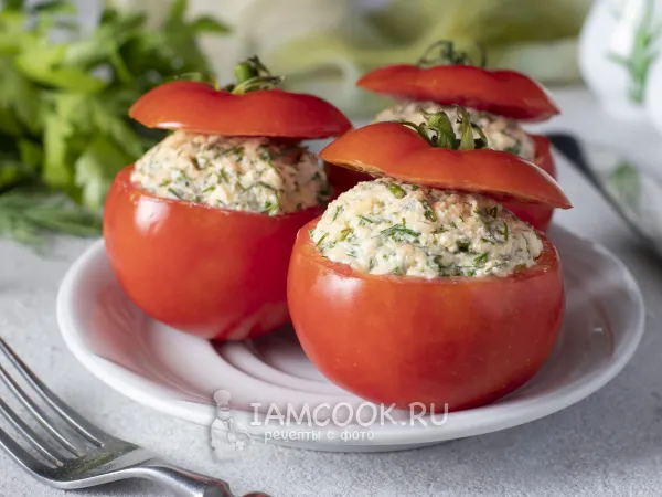 Фото блюда: Помидоры, фаршированные сыром и зеленью