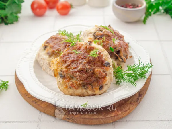 Фото блюда: Стожки из фарша с грибами в духовке