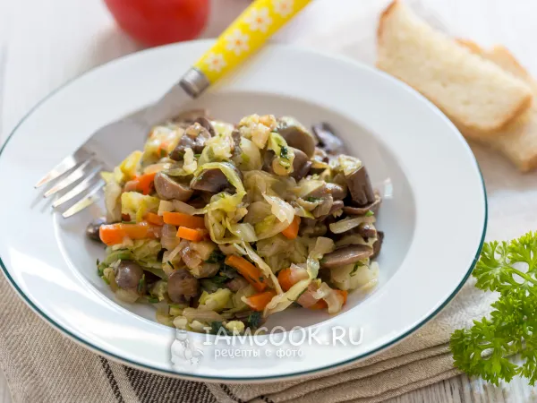 Фото блюда: Тушеная капуста с грибами и баклажанами