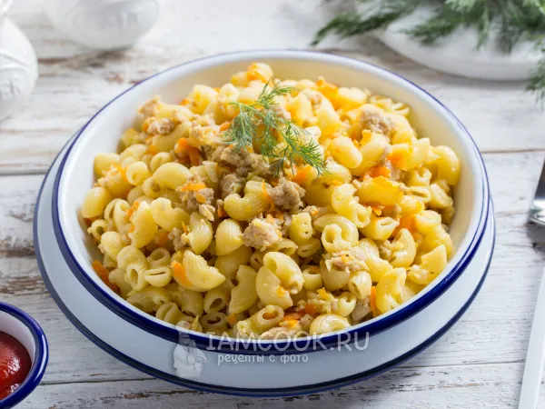 Фото блюда: Макароны по-флотски с кабачками и фаршем