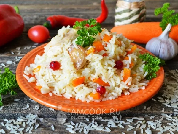 Фото блюда: Плов из пропаренного риса с курицей