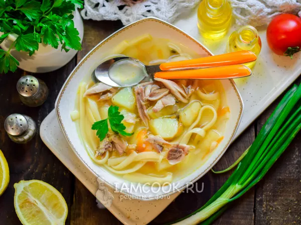 Фото блюда: Суп на перепелке с лапшой и грибами