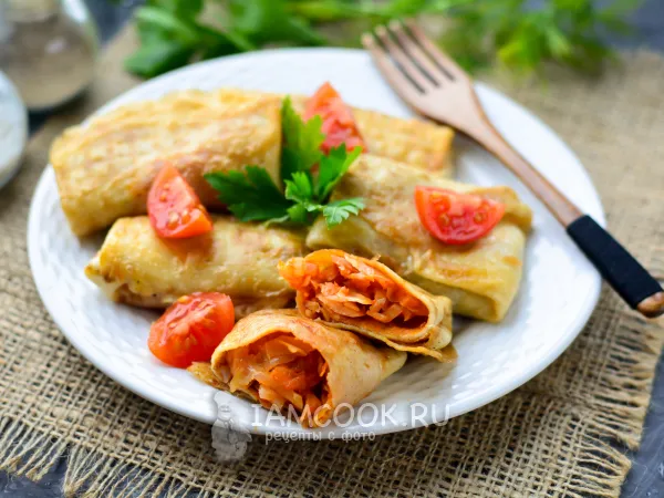 Фото блюда: Блины, фаршированные капустой