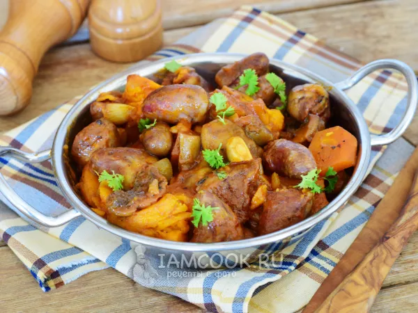 Фото блюда: Куриные сердечки в рукаве в духовке