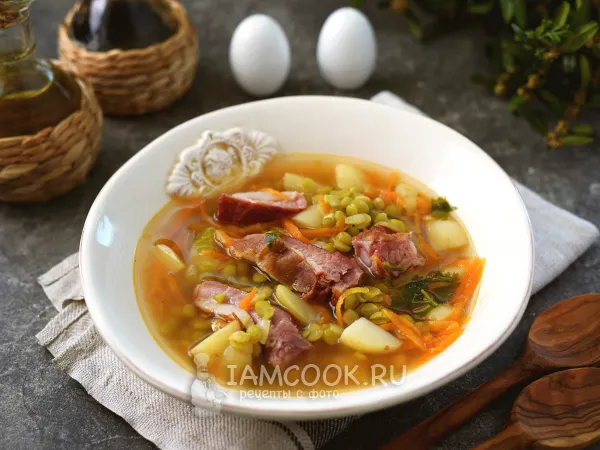 Фото блюда: Суп из зеленого колотого гороха с копчеными ребрами