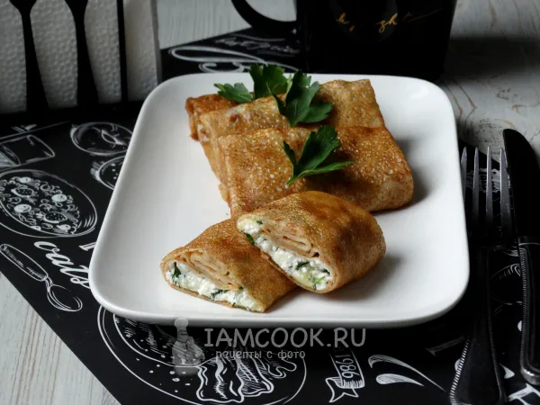 Фото блюда: Блины с творогом и сыром