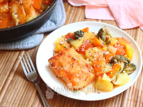 Фото блюда: Филе палтуса с овощами в духовке