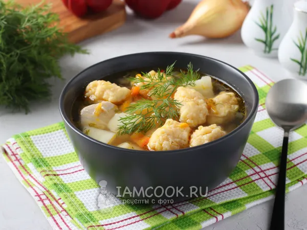 Фото блюда: Куриный суп с сырными клецками