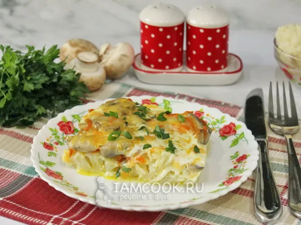 Фото блюда: Цветная капуста с шампиньонами в духовке