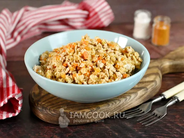 Фото блюда: Овсянка с фаршем на сковороде