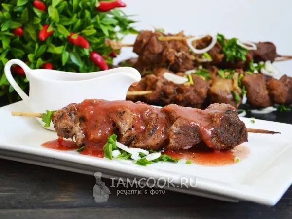 Фото блюда: Шашлык в духовке в банке на шпажках