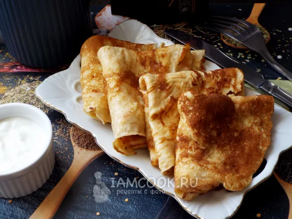 Фото блюда: Яичные блинчики с сыром и креветками