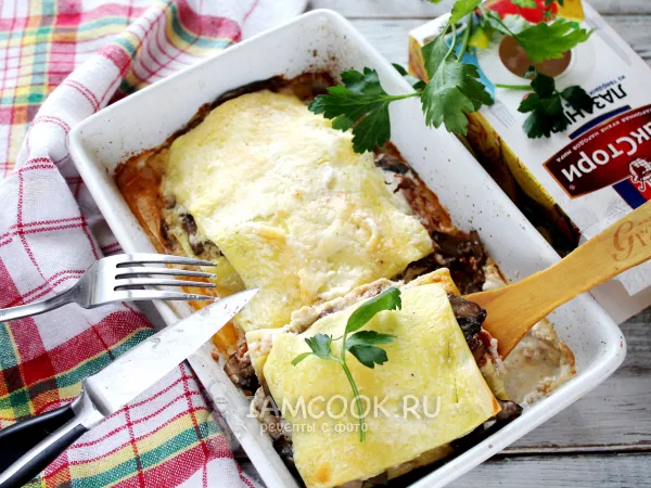 Фото блюда: Лазанья с лесными грибами и сметаной