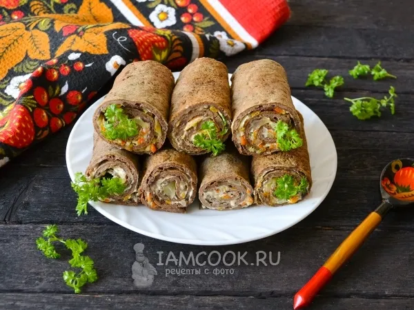 Фото блюда: Рулетики из печеночных блинчиков