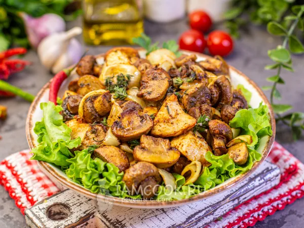 Фото блюда: Курица с грибами в аэрогриле