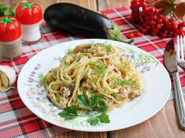 Фото блюда: Паста с фаршем и баклажанами