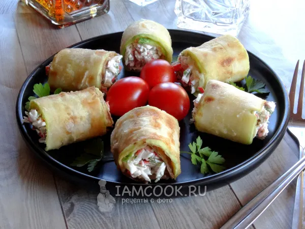 Фото блюда: Рулетики из кабачков с крабовыми палочками