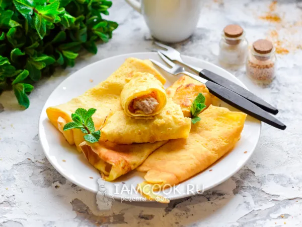 Фото блюда: Яичные блины с печенью трески