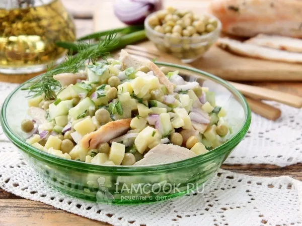 Фото блюда: Салат из консервированного горошка с куриным филе