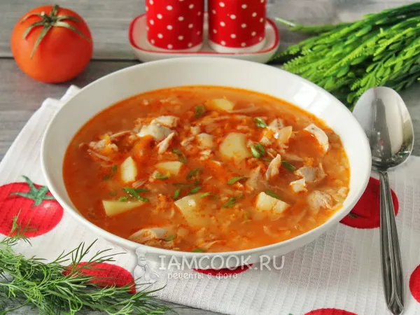 Фото блюда: Томатный суп с курицей и рисом