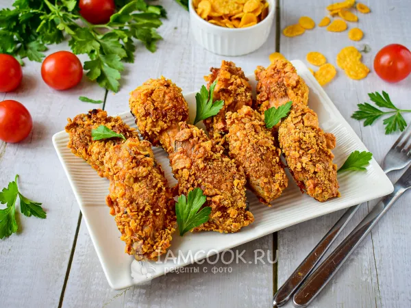 Фото блюда: Куриные крылышки в кукурузных хлопьях в духовке