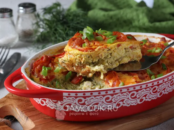 Фото блюда: Запеканка из кабачков с курицей и помидорами