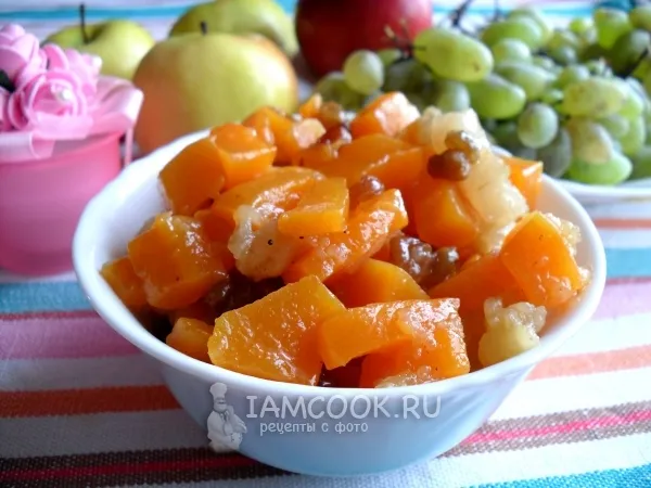 Фото блюда: Десерт из тыквы и яблок на сковороде