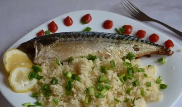 Фото блюда: Скумбрия в фольге, запеченная с яблоками