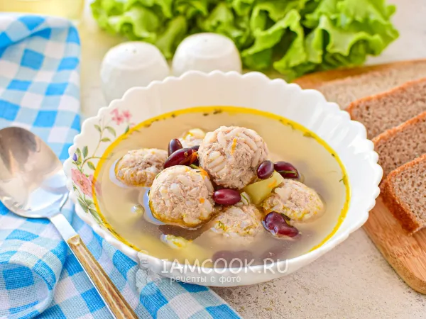 Фото блюда: Суп с фрикадельками и фасолью консервированной красной