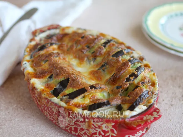 Фото блюда: Кабачки и баклажаны в духовке со сметаной