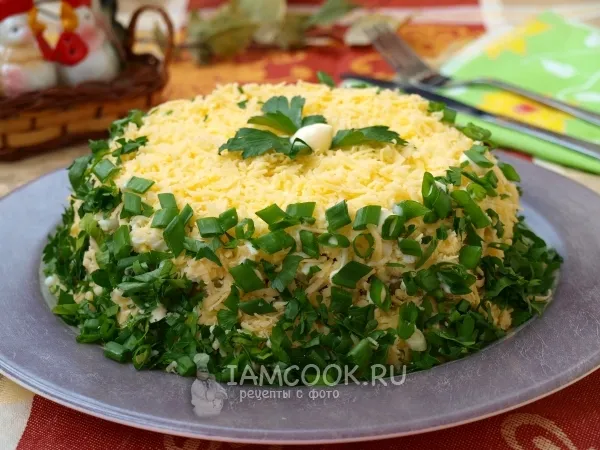 Фото блюда: Салат «Грибы под шубой» с шампиньонами