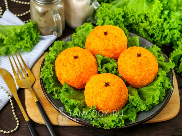 Фото блюда: Салат в виде мандарина