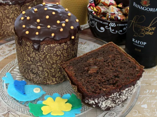 Фото блюда: Кулич с какао без замеса (на сухих дрожжах)