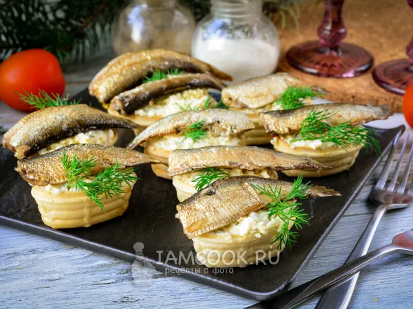 Фото блюда: Тарталетки со шпротами и творожным сыром