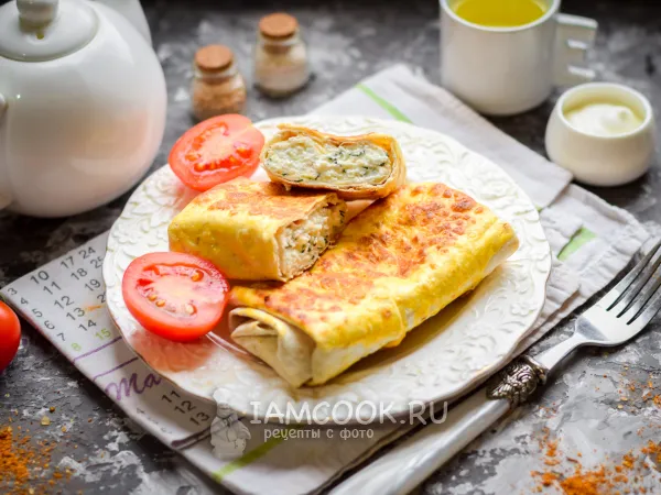 Фото блюда: Завтрак из лаваша с сырно-творожной начинкой