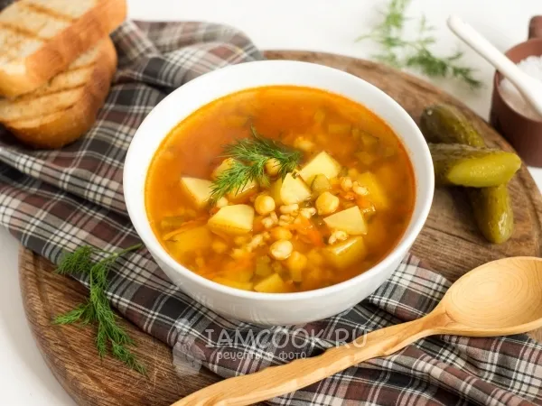 Фото блюда: Рассольник с перловкой, солёными огурцами и нутом