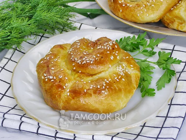 Фото блюда: «Греческие улитки» из слоеного теста с фаршем