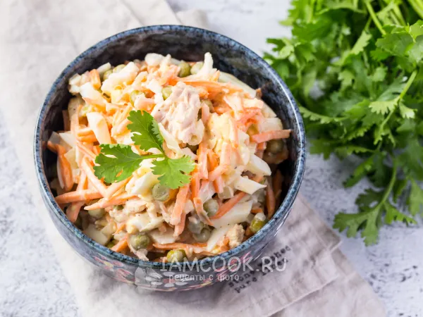 Фото блюда: Салат с тунцом, яйцом и горошком