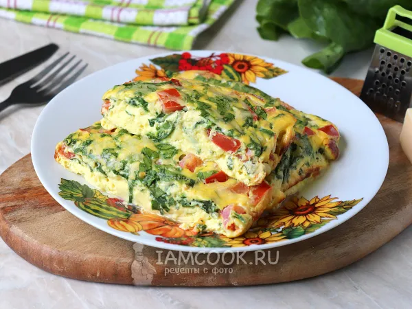Фото блюда: Омлет со шпинатом, помидорами и сыром
