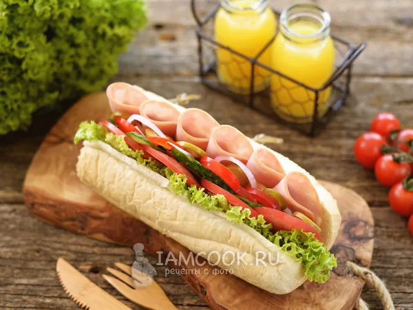 Фото блюда: Сэндвич как в Subway (с ветчиной и овощами)