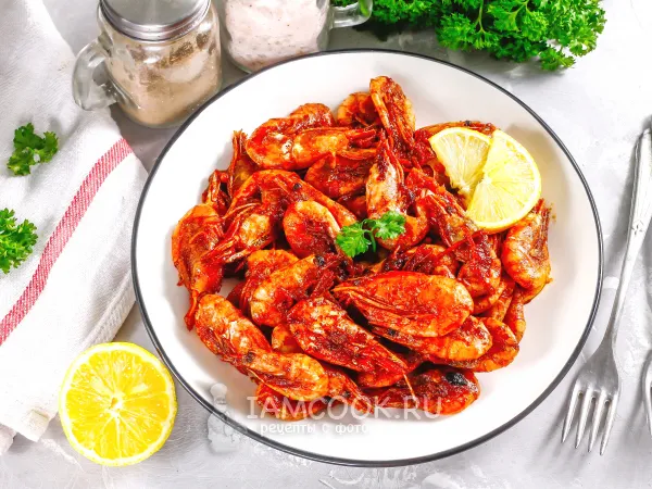 Фото блюда: Креветки, жаренные в соусе