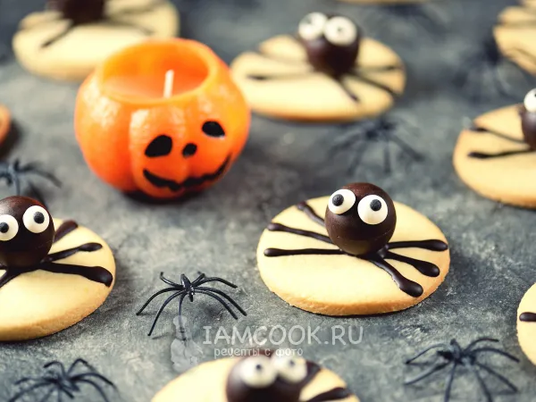 Фото блюда: Песочное печенье «Паучки» на Хэллоуин