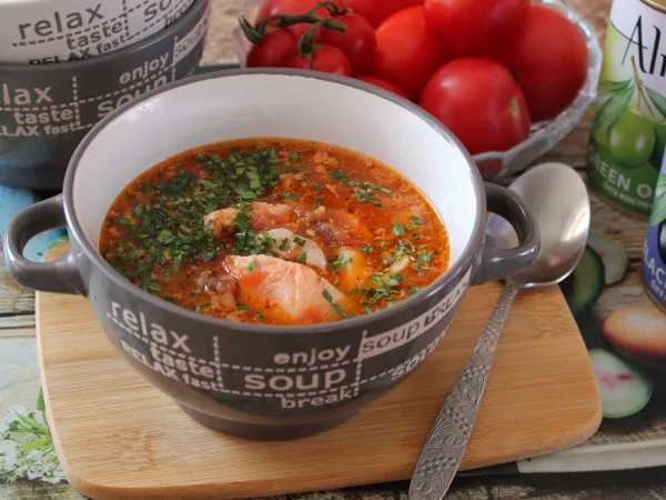 Фото блюда: Итальянский томатный суп с морепродуктами