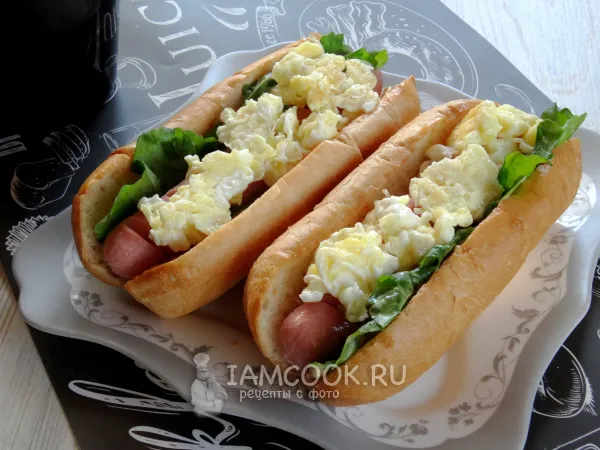 Фото блюда: Хот-дог с яйцом и сосиской
