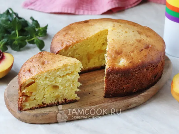 Фото блюда: Заливной пирог с персиками (на кефире)